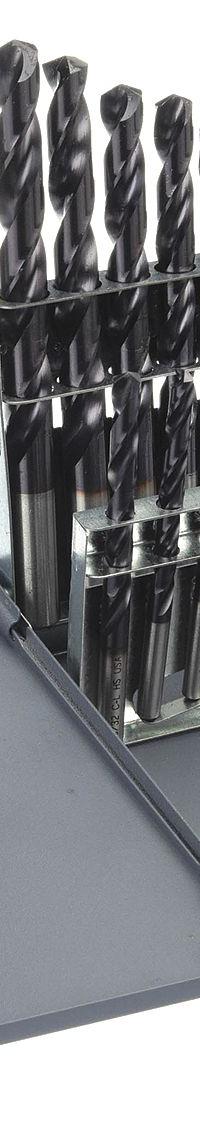 CHICAGO-LATROBE Jobber Length Drill Bit Set: 15 Pc, 1/16" to 1/2" by 32nds, 135° Split Point (MPN 42800). Key specifications — attr1236168: Metal Index; attr1236199: NAS 907 Type B.
