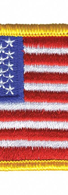 HEROS PRIDE Embroidered Patch: U.S. Flag, 3 3/8 in x 2 in, Gold, Plastic, Sew-On, Flag (MPN 0001HP). Key specifications — attr1074238: Sew-On; attr188498: 3-3/8 in x 2 in; attr188499: Gold; attr188500: Plastic; attr188503: U.S. Flag; attr193746: HEROS PRIDE.