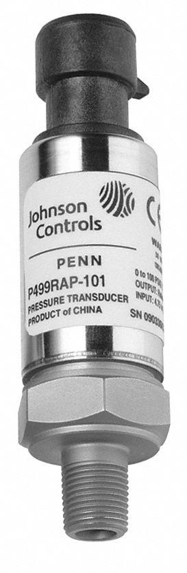 JOHNSON CONTROLS Pressure Transmitter: 0 psi to 500 psi, 0.5 to 4.5V DC, 3-Pin Packard Connector - Pressure Transmitters with 3-Pin Packard Connector