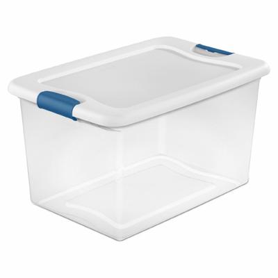 STERILITE Storage Tote: 16 gal, 23 3/4 in x 16 in x 13 1/2 in, Clear Body, White Lid - Clearview Totes with Latch-On Lids