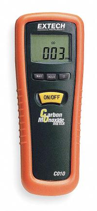EXTECH Carbon Monoxide Detector: Data Logging, Gas Analyzers for Carbon Monoxide, Carbon Monoxide (MPN CO10). Key specifications — attr1000617: CO10; attr1000624: EXTECH; attr1000625: Not Certified; attr1000626: LCD; attr1000629: Used in Low Light Areas, Max Hold, Data Hold; attr1000630: Case; attr1000647: ±5% of Reading or ±10ppm (Whichever is Greater); attr1000648: Battery.