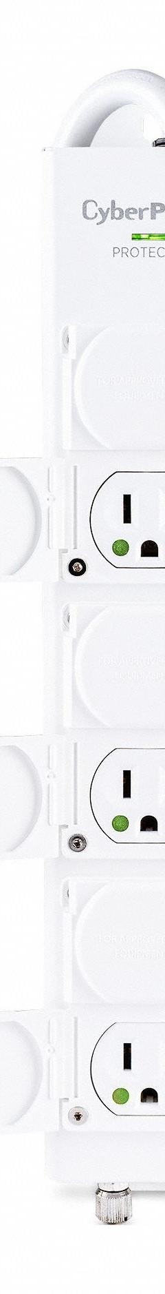 CYBER POWER Outlet Strip: 6 Outlets, 15 ft Cord Lg, 1,560 J Rated Energy, 15 A Current, UL 2930 (MPN MPV615S). Key specifications — Brand: CYBER POWER; Mounting Style: Keyhole.