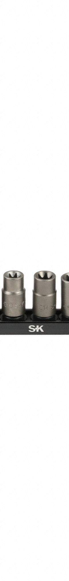 SK PROFESSIONAL TOOLS Impact Socket Set: 1/4 in, 3/8 in, 1/2 in Drive Size, 13 Pieces, (13) 6-Point (MPN 19761). Key specifications — attr1204251: SK PROFESSIONAL TOOLS; attr1215453: 1/4 in, 3/8 in, 1/2 in; attr1215454: E4 to E24; attr1224229: Friction.