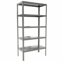 DURHAM MFG Metal Shelving: Standalone, Extra-Heavy-Duty, 48 in x 24 in, 96 in Overall Ht, 5 Shelves (MPN HDS-244896-95). Key specifications — Frame Material: Steel; Shelving Material: Steel; Assembled: Unassembled; Color: Gray; Brand: DURHAM MFG.