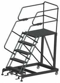 BALLYMORE Mobile Work Platform: 4.2 ft Platform Ht - Max, 36 in x 36 in, Steel, 800 lb Load Capacity (MPN SEP5-3636). Key specifications — Folding: Not Foldable; Mobility: Rolling; Brand: BALLYMORE; Color: Gray; Height Adjustability: Fixed Height; Includes Handrails: Handrails Included; Locking Mechanism: Foot-Activated Step Lock; Handrails: Includes Handrails.