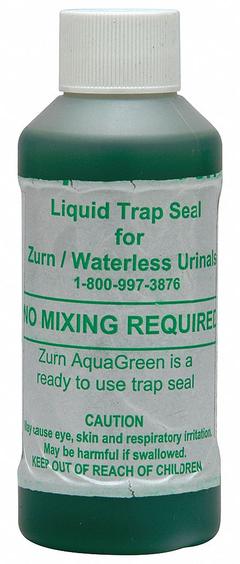 ZURN Waterless Urinal Sealant: Liquid, Green (MPN ZGS-04OZ). Key specifications — Product Type: Waterless Urinal Sealant; Brand: ZURN; Color: Green; Material: Liquid.