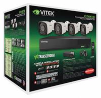 VITEK Digital Video Recorder Kit: Bullet, 4 Cameras Included, 2.8 mm Max Focal Lg, 1080p, 12V DC (MPN VT-TH2KT44TB-2). Key specifications — Brand: VITEK; Camera Operating Voltage: 12V DC; Camera Resolution: 1080p; Lens Type: Fixed; Indoor/Outdoor Usage: Indoor.