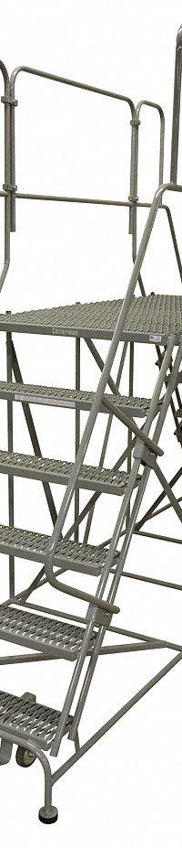 COTTERMAN Mobile Work Platform: 5.8 ft Platform Ht - Max, 24 in x 84 in, Steel, 800 lb Load Capacity (MPN 7DWP2484RA3B4CC1P6). Key specifications — Folding: Not Foldable; Mobility: Rolling; Components Included: Rubber Foot Pads; Use Location: Indoor; Brand: COTTERMAN; Color: Gray; Height Adjustability: Fixed Height; Includes Handrails: Handrails Included.