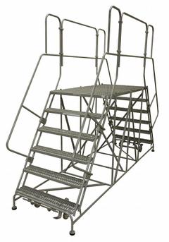 COTTERMAN Mobile Work Platform: 5.8 ft Platform Ht - Max, 24 in x 84 in, Steel, 800 lb Load Capacity (MPN 7DWP2484RA3B4CC1P6). Key specifications — Folding: Not Foldable; Mobility: Rolling; Components Included: Rubber Foot Pads; Use Location: Indoor; Brand: COTTERMAN; Color: Gray; Height Adjustability: Fixed Height; Includes Handrails: Handrails Included.
