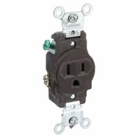 LEVITON Receptacle: Single, 5-15, Brown, 125V AC, 15 A, 2 Pole / 3 Wire (MPN 5015)