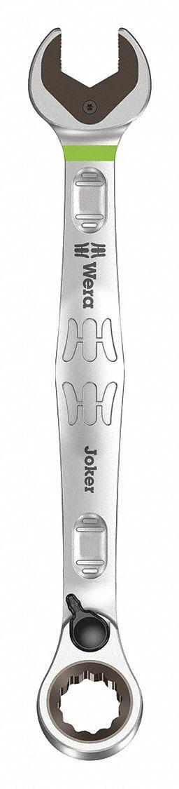 WERA Combination Wrench: Alloy Steel, Nickel Chrome, 45/64 in Head Size, 9 1/8 in Overall Lg - SAE Spline Ratcheting Combination Wrenches