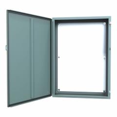 HAMMOND Electrical Enclosure: Steel, 42 in x 30 in x 10 in, NEMA 12/13, w/Panel, Solid Cover, Hinged (MPN 1418O10). Key specifications — Brand: HAMMOND; Closure Method: Clamps; Knockouts: Not Included.