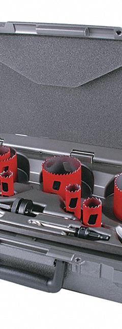MORSE Hole Saw Kit: 15 Pieces, 1 15/16 in Max. Cutting Dp, Bi-Metal, 5/6 Teeth per Inch (MPN MHS08I). Key specifications — attr1098178: 5/6; attr1098172: MORSE.