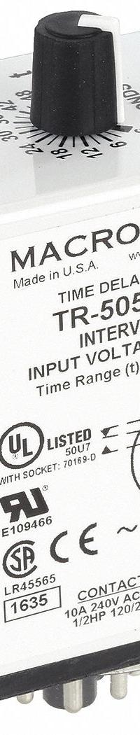 MACROMATIC Single Function Time Delay Relay: Socket Mounted, 12V AC, 10 A, 8 Pins/Terminals (MPN TR-50526-08). Key specifications — Brand: MACROMATIC.