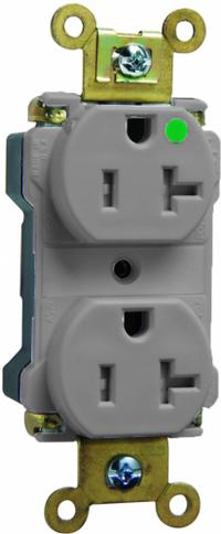 PASS & SEYMOUR Receptacle: Hospital Grade, Duplex, 5-20R, Gray, 125V AC, 20 A, 2 Pole / 3 Wire (MPN PTTR63HGRY). Key specifications — attr1367147: PASS & SEYMOUR.