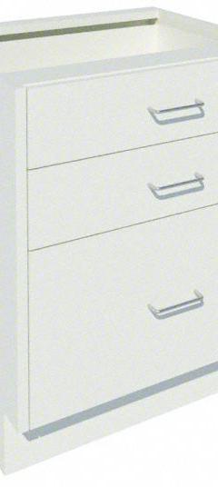 Base Cabinet: 27 5/8 in Overall Ht, 22 in Overall Dp, 24 in Overall Wd, Steel, 3 Drawers, 0 Shelves (MPN GRJTP070-24P-2). Key specifications — Product Type: Base Cabinet; Brand: INSTOCK; Material: Steel; Cabinet Type: Base Cabinets.