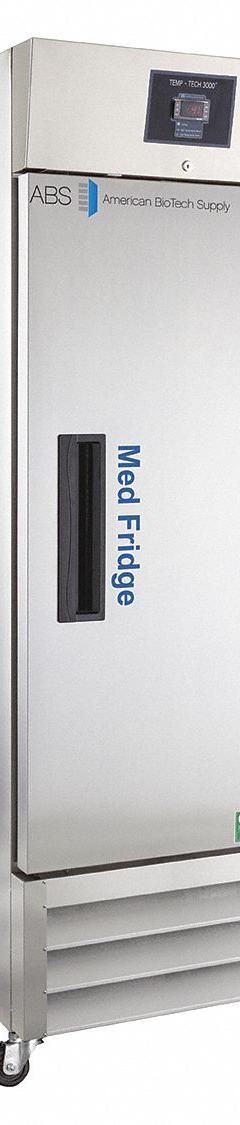 AMERICAN BIOTECH SUPPLY Lab Refrigerator: 23 cu ft, Upright, 2°C to 7°C, 34 7/8 in Overall Dp, R-290 (MPN PH-ABT-HC-SSP-23). Key specifications — Door Opening Style: Right; Color: Silver; Alarm Type: Temperature; Manufacturer Part Number: PH-ABT-HC-SSP-23; Brand: AMERICAN BIOTECH SUPPLY; Product Type: Lab Refrigerator; Door Type: Swing Solid; Refrigerant Type: R-290.