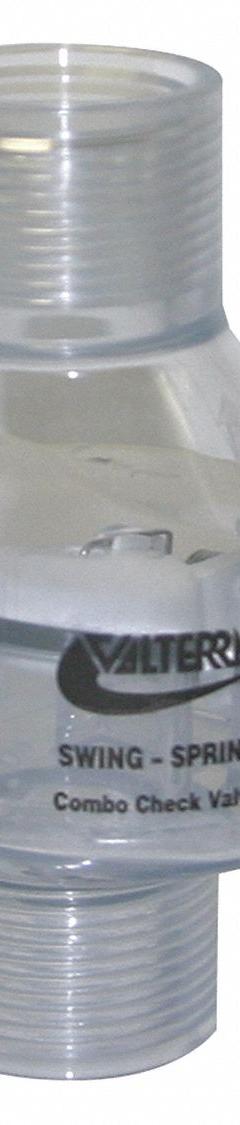 VALTERRA Check Valve: Swing, Inline Valve Body, 3/4 in Pipe Size, FIP x FIP, PVC, For Water Media (MPN 200-C07F). Key specifications — Connection Type - Side 2: IPS; Connection Type - Side 1: IPS; Brand: VALTERRA.