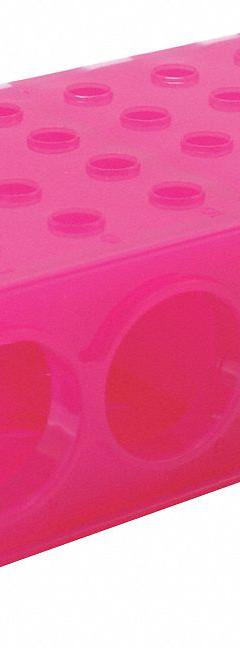 Tube Rack: 2 1/8 in Overall Wd, 3 3/4 in Overall Ht, 6 7/8 in Overall Lg, Polypropylene, Pink (MPN HS29022D). Key specifications — Material: Polypropylene; Mounting Location: Benchtop; Color: Pink; Product Type: Test Tube Rack; Total Holding Capacity: (12) 15 mL Tubes; Brand: HEATHROW SCIENTIFIC.
