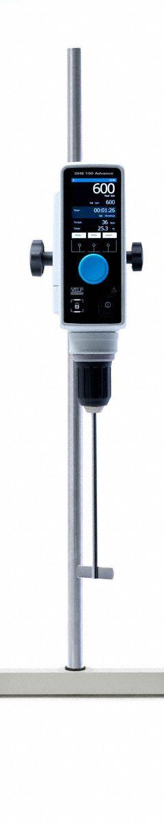 VELP SCIENTIFIC Overhead Mixer: 1,300 RPM Max Speed, 100 N-cm, 70,000 cps Max Viscosity, 101 lb Wt (MPN F20110481). Key specifications — Voltage: 115V; Maximum Torque: 100 N-cm; Mixing Speed Type: Variable; Brand: VELP SCIENTIFIC; Display Type: Digital.