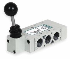 AVENTICS Manual Air Control Valve: L2, Lever, Four-Way / Two-Position, Aluminum, Spring Return (MPN L23LA452O000000). Key specifications — attr1078735: Aluminum; attr1078763: Spring Return; attr1078762: Manual Air Control Valve.