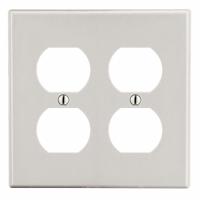 HUBBELL Wall Plate: Duplex Outlet, 2 Gang, Almond, Std Size (MPN P82LA). Key specifications — Brand: HUBBELL; Material: Polycarbonate.