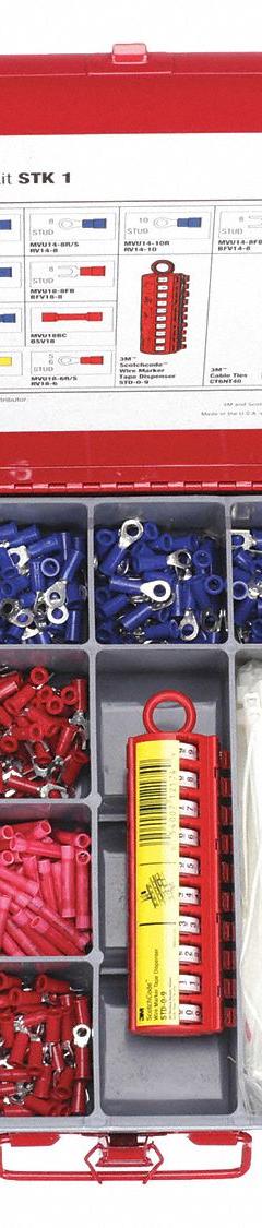 3M Wire Terminal Kit: 660 Pieces, 22 AWG – 10 AWG Wire Sizes, Crimping Tool/Tape Dispenser (MPN STK-1). Key specifications — Manufacturer Part Number: STK-1; Brand: 3M; Includes: (275) Ring Terminals; Tool Included: Crimping Tool.
