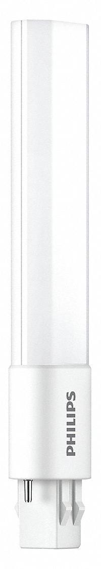 PHILIPS Compact LED Bulb: Type A, 2-Pin (GX23), Tube, LED, 4000K, 560 lm Light Output, 5 W Watt (MPN 5PL-S/LED/13H/840/IF5/P/2P 20/1). Key specifications — Brand: PHILIPS; Bulb Designation: 5PL-S/LED/13H/840/IF5/P/2P 20/1; Dimmable: No; Color Temperature: 4000K.