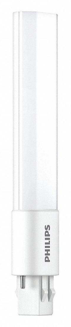 PHILIPS Compact LED Bulb: Type A, 2-Pin (GX23), Tube, LED, 4000K, 560 lm Light Output, 5 W Watt (MPN 5PL-S/LED/13H/840/IF5/P/2P 20/1). Key specifications — Brand: PHILIPS; Bulb Designation: 5PL-S/LED/13H/840/IF5/P/2P 20/1; Dimmable: No; Color Temperature: 4000K.
