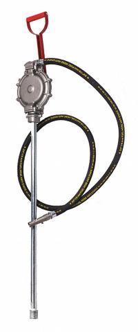 APPROVED VENDOR Hand Pump: Lever, Pump with Hose & Spout, Bung, 16 oz per stroke, Aluminum, Piston (MPN EMER-DD8). Key specifications — Brand: APPROVED VENDOR; Seal Material: Buna-N; Suction Tube Material: Steel; Maximum Flow Rate: 16 oz per stroke; Spout/Nozzle: Buna-N Spout.