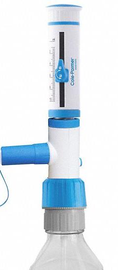 COLE-PARMER Bottle Top Dispenser: 60 mL Volume Capacity - mL, 5 mL – 60 mL, +/-0.5% Accuracy, Bottle (MPN 2520810). Key specifications — Brand: COLE-PARMER; Accuracy: +/-0.5%.
