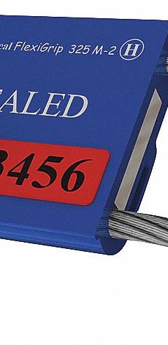 UNIVERSEAL Cable Seals: Blue, Steel, 12 in Cable Lg, 1/8 in Cable Dia, Sequential, 50 PK (MPN F325M-2-APEEL BLUE50). Key specifications — Brand: UNIVERSEAL; Marking Color: White; Marking Included: Numbers and Barcode; Marking Message: Sealed; Marking Numbering: Sequential.