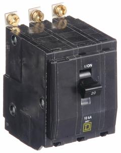 SQUARE D Miniature Circuit Breaker: 20 A, 240V AC, Three Phase, 10kA at 240V AC, 3 Poles (MPN QOB320HID). Key specifications — Phase: Three; Amps: 20 A; AC Voltage Rating: 240V AC; Max. AIR Rating: 10kA at 240V AC; For Use With: Square D NQOD Panelboards; Brand: SQUARE D.