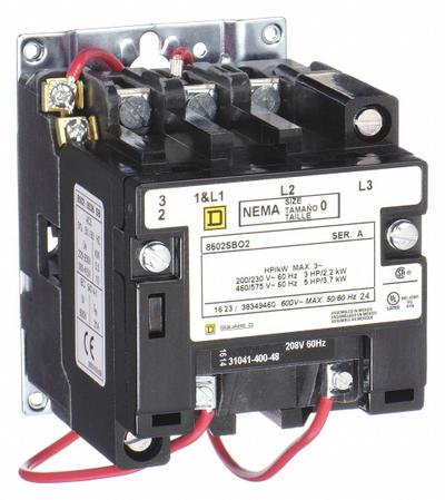 SQUARE D NEMA Magnetic Contactor: Non-Reversing, 3 Poles, NEMA Size 0, 18 A - Non-Reversing NEMA Contactors