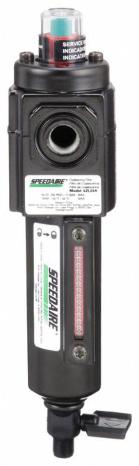 SPEEDAIRE Pneumatic Oil Filter: Coalescing, 1/4 in NPT, 0.01 micron, 10.5 cfm, Metal Bowl, Compact (MPN 4ZL23). Key specifications — attr110055: Compact; attr110008: SPEEDAIRE.