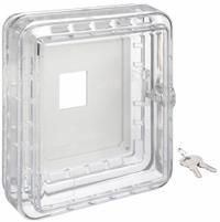 APPROVED VENDOR Universal Thermostat Guard: Snap-On, Clear, Ring Base/Solid Base, Single Wall (MPN 2E430). Key specifications — Base Type: Solid Base; Cover Type: Snap-On; Brand: APPROVED VENDOR; Thermostat Guard Cover Color: Clear; Inside HxWxD: 6-1/16 in H x 5-1/16 in W x 2-5/8 in D; Guard Construction: Single Wall; Outside HxWxD: 7-5/16 in H x 6-5/16 in W x 3 in D.