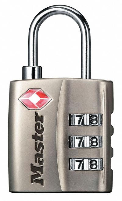 MASTER LOCK Combination Padlock: Scrolling Combo, Silver, Zinc Die-Cast, Std Shackle - TSA Approved Luggage Combination Padlocks