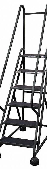 COTTERMAN Rolling Ladder: 4.5 ft Platform Ht, Partially Assembled, Steel, Wt-Actuated Auto-Lock (MPN ST-601 A2 C7 P5). Key specifications — Includes Handrails: Handrails Included; Material: Steel; Brand: COTTERMAN; Color: Black.
