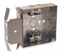 RACO Electrical Box: Steel, Steel - 4" x 4" Square Box Material & Nominal Size, Square, 2 Gangs, MS (MPN 229). Key specifications — Brand: RACO; Bracket Style: Stud Clamp; Clamp Style: MC.