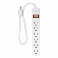 WOODS Surge Protector: 6 Outlets, 1 1/2 ft Cord Lg, 280 J Rated Energy, 15 A Current, White, 5-15P (MPN 41345). Key specifications — Brand: WOODS; Mounting Style: Non Mounting.