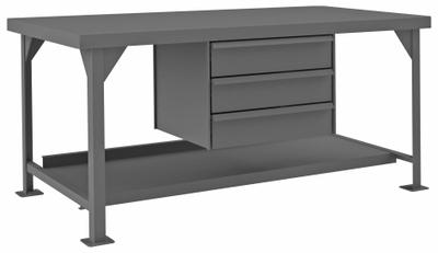 DURHAM MFG Workbench: Fixed Ht, Steel, 72 in x 36 in, 12,000 lb Overall Load Capacity - Workbenches with Drawers & Lower Shelves