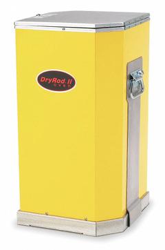 DRYROD Electrode Oven: Portable, with Handles, 120/240V AC, 50 lb Storage Capacity, Yellow (MPN 1205523). Key specifications — Color: Yellow; Brand: DRYROD; Manufacturer Part Number: 1205523; Input Voltage (Nominal): 240V.