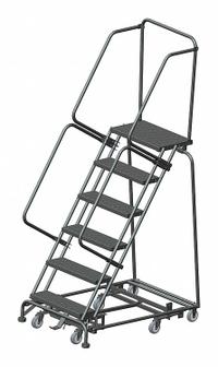 BALLYMORE Rolling Ladder: 5 ft Platform Ht, Unassembled, Steel, Wt-Actuated Step Lock, Perforated (MPN WA-AD-063214P). Key specifications — Folding: Not Foldable; Color: Gray; Brand: BALLYMORE; Handrail Configuration: Double Handrails.