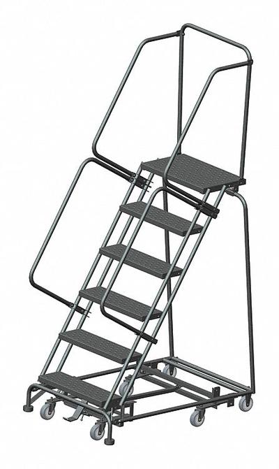 BALLYMORE Rolling Ladder: 5 ft Platform Ht, Unassembled, Steel, Wt-Actuated Step Lock - Steel Weight-Actuated Auto-Lock All-Direction Ladders