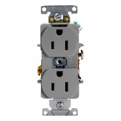 LEVITON Duplex Receptacle Outlet: Duplex, 5-15, Gray, 125V AC, 15 A, 2 Pole / 3 Wire (MPN 5252-GY) - General Purpose Receptacles