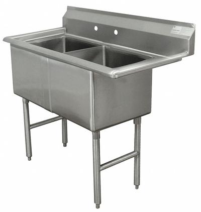 ADVANCE TABCO Scullery Sink: 2 Bowls, 43 in Overall Ht, 35 in Overall Lg - Two-Bowl Freestanding Kitchen & Bar Sinks without Faucets