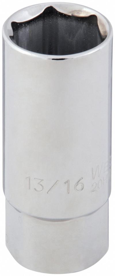 WESTWARD Spark Plug Socket: 13/16 in Socket Size, 6-Point, Chrome - SAE Spark Plug Sockets