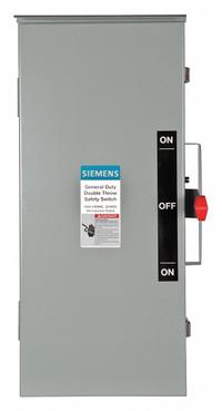 SIEMENS Safety Switch: Non-Fusible, 100 A, Three Phase, 240V AC, Galvanized Steel, Indoor/Outdoor (MPN DTGNF323NR). Key specifications — attr867131: SIEMENS.