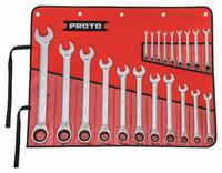 PROTO Combination Wrench Set: Alloy Steel, Chrome, 20 Tools, 7/32 in to 1 1/2 in Range of Head Sizes (MPN JSCVT-20S). Key specifications — attr309581: Chrome; attr309580: Alloy Steel; attr309571: Yes; attr309583: No; attr309587: Yes; attr324931: PROTO; attr309569: 7/32 in to 1-1/2 in; attr309572: Tool Roll.