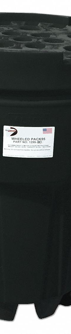 BLACK DIAMOND ECO SOLUTIONS Overpack Drum: Polyethylene, 95 gal, Screw-On Lid, 47 1/2 in x 31 in (MPN 1299-BD). Key specifications — Drum Material: Polyethylene; Drum Head Type: Open Head; UN Rating Solids: Not Rated; UN Rating Liquids: Not Rated; Interior Lining: Unlined/No Interior Coating; Drum Message Text: None; Closing Ring Material: HDPE; For Holding: Disposable Container.